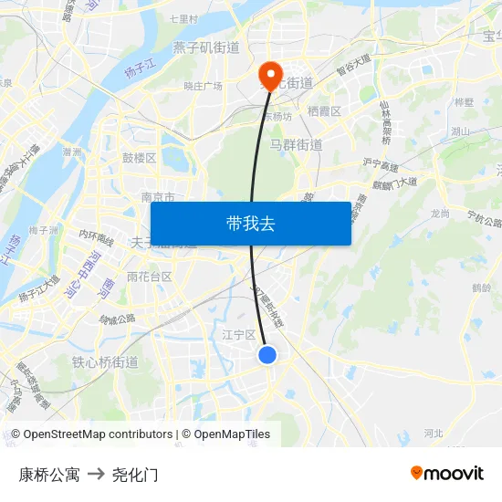 康桥公寓 to 尧化门 map
