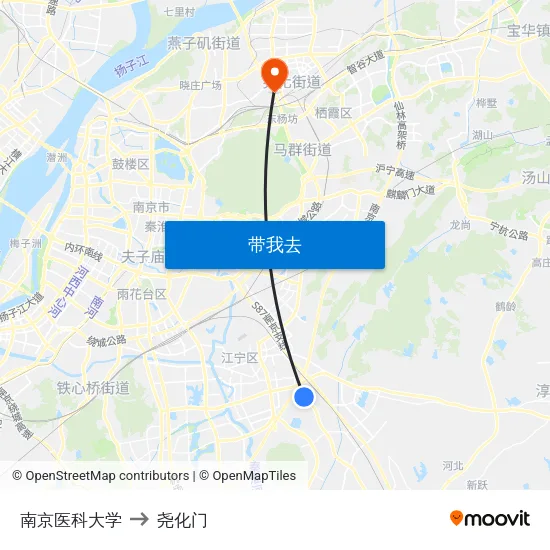 南京医科大学 to 尧化门 map