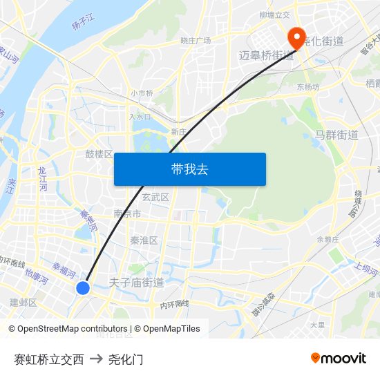 赛虹桥立交西 to 尧化门 map