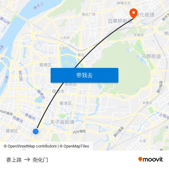 赛上路 to 尧化门 map