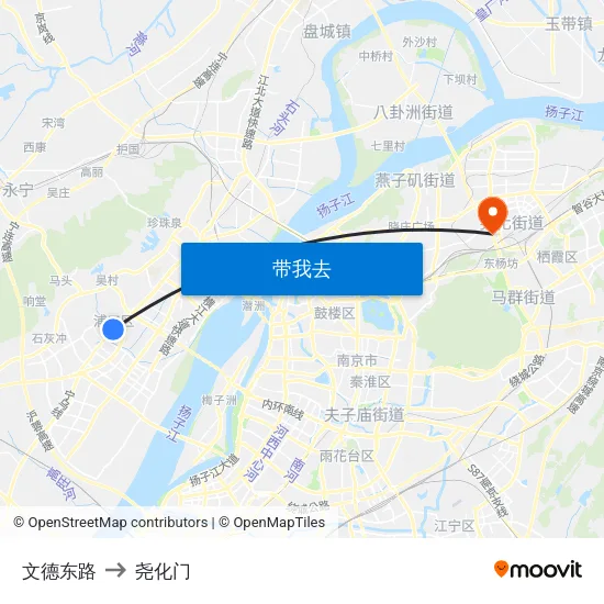 文德东路 to 尧化门 map