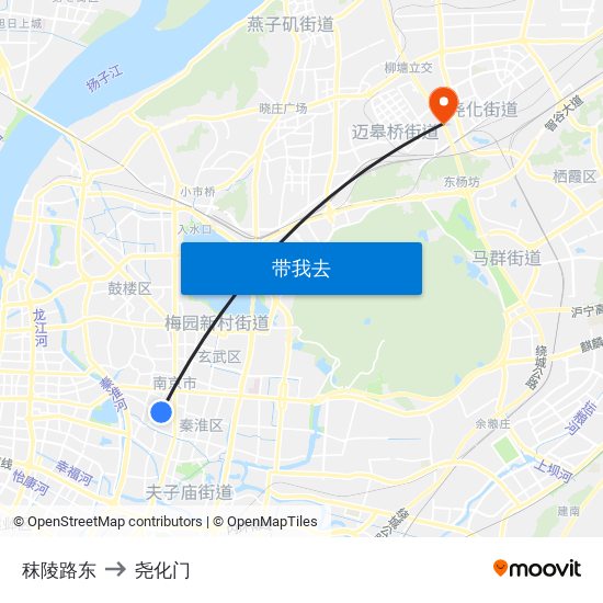 秣陵路东 to 尧化门 map