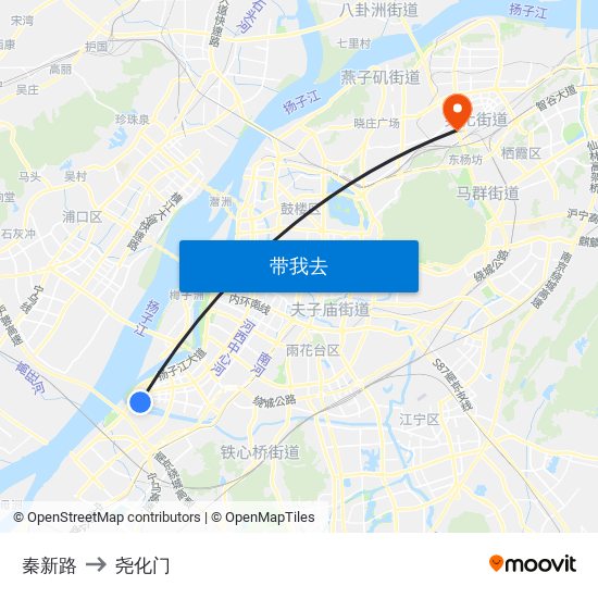 秦新路 to 尧化门 map