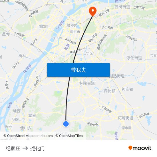 纪家庄 to 尧化门 map