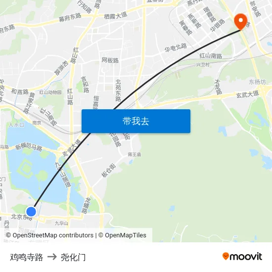 鸡鸣寺路 to 尧化门 map