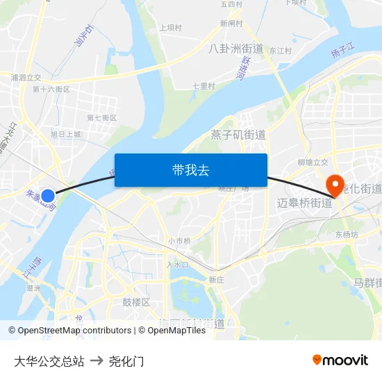 大华公交总站 to 尧化门 map