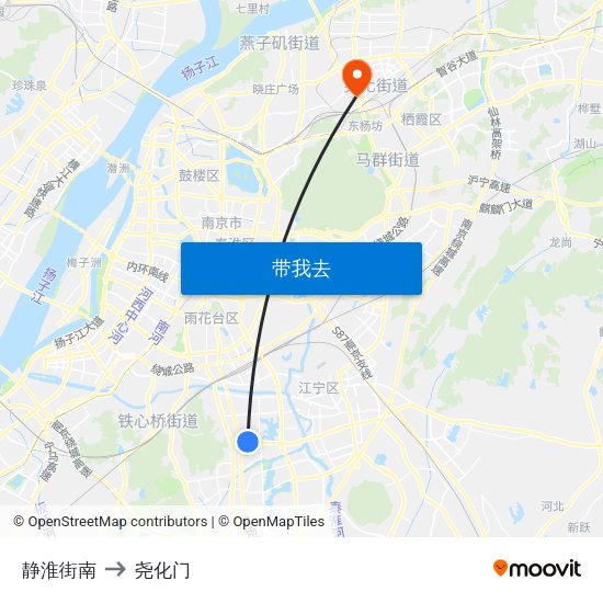 静淮街南 to 尧化门 map