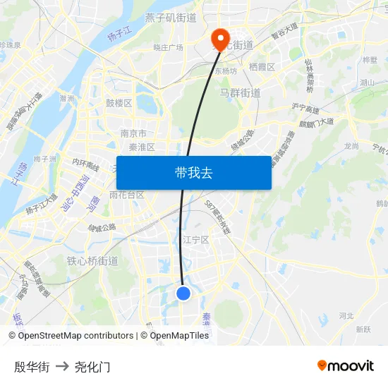 殷华街 to 尧化门 map