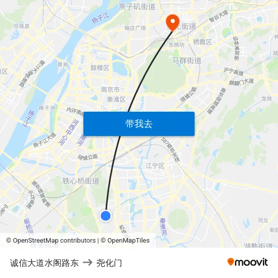 诚信大道水阁路东 to 尧化门 map