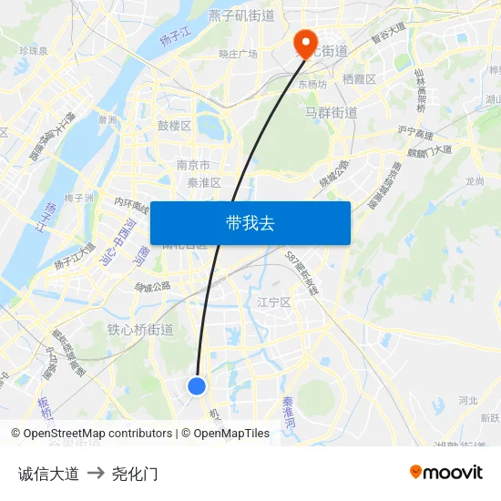诚信大道 to 尧化门 map