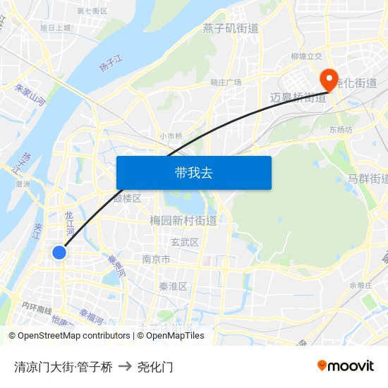 清凉门大街·管子桥 to 尧化门 map