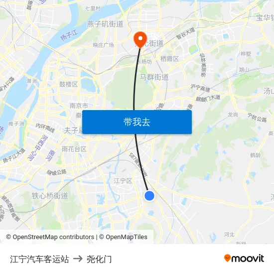 江宁汽车客运站 to 尧化门 map