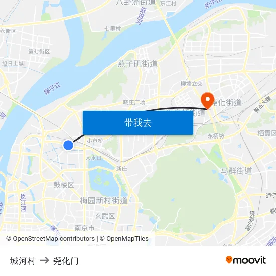 城河村 to 尧化门 map