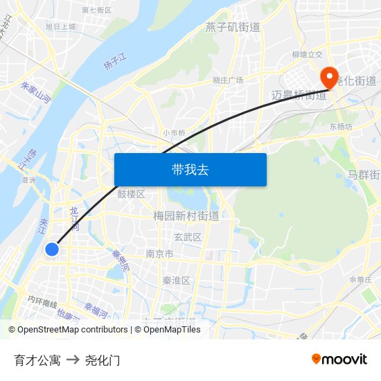 育才公寓 to 尧化门 map