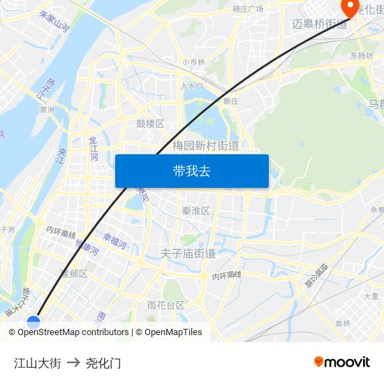 江山大街 to 尧化门 map