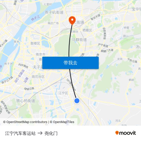 江宁汽车客运站 to 尧化门 map