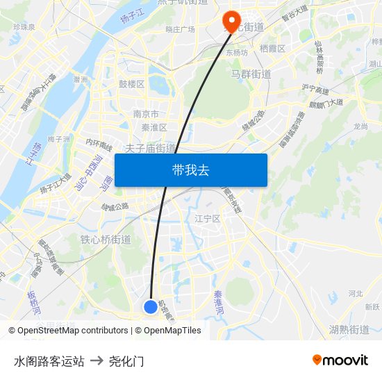 水阁路客运站 to 尧化门 map