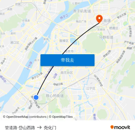 管道路·岱山西路 to 尧化门 map