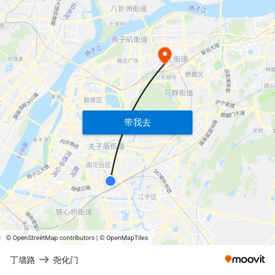 丁墙路 to 尧化门 map