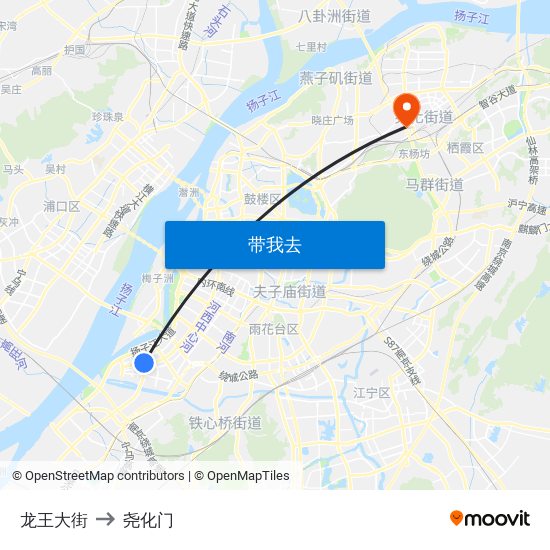 龙王大街 to 尧化门 map