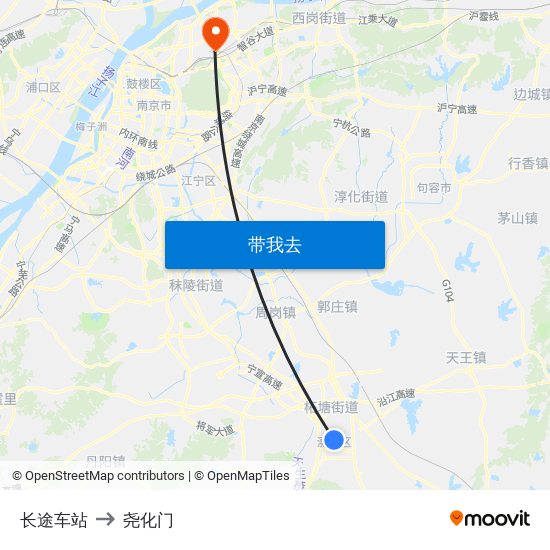 长途车站 to 尧化门 map