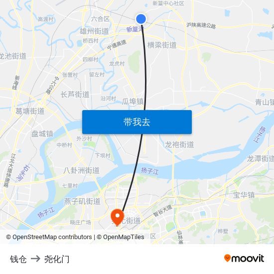 钱仓 to 尧化门 map