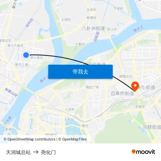 天润城总站 to 尧化门 map