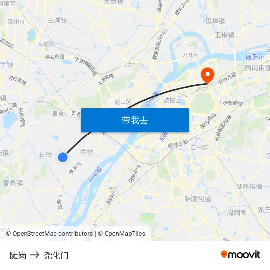 陡岗 to 尧化门 map