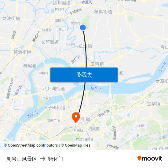 灵岩山风景区 to 尧化门 map