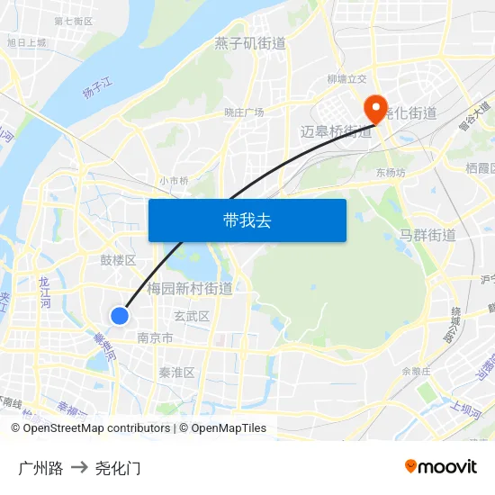 广州路 to 尧化门 map