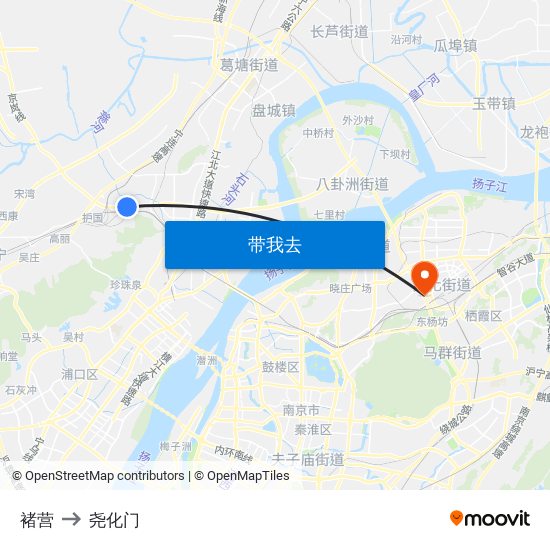 褚营 to 尧化门 map