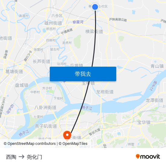 西陶 to 尧化门 map