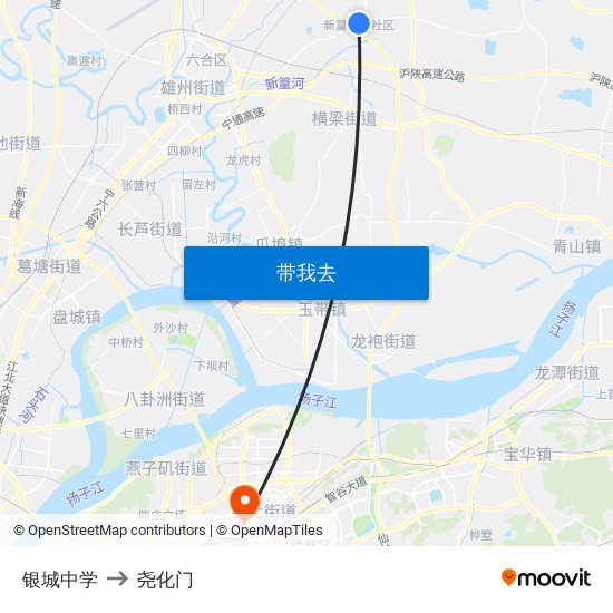 银城中学 to 尧化门 map