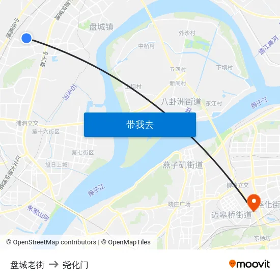 盘城老街 to 尧化门 map