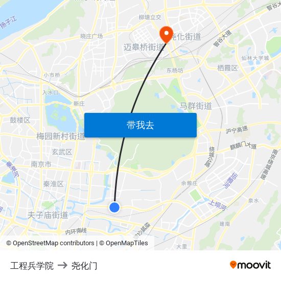 工程兵学院 to 尧化门 map