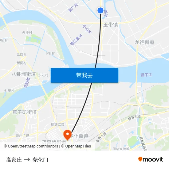高家庄 to 尧化门 map