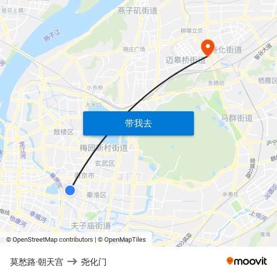 莫愁路·朝天宫 to 尧化门 map