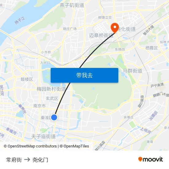 常府街 to 尧化门 map