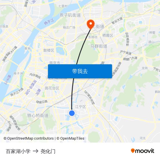 百家湖小学 to 尧化门 map