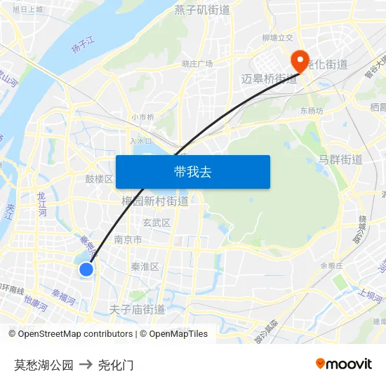 莫愁湖公园 to 尧化门 map