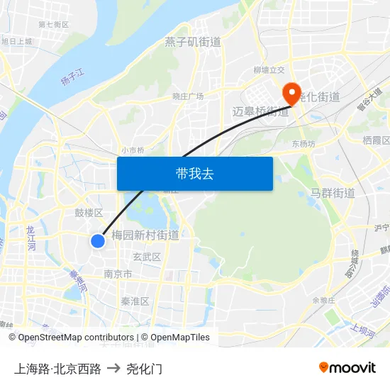 上海路·北京西路 to 尧化门 map