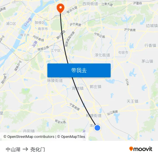 中山湖 to 尧化门 map