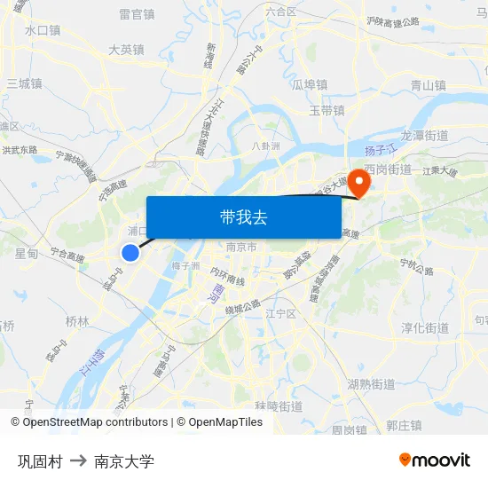 巩固村 to 南京大学 map