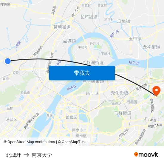 北城圩 to 南京大学 map