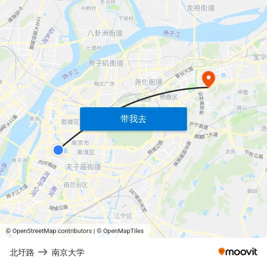 北圩路 to 南京大学 map