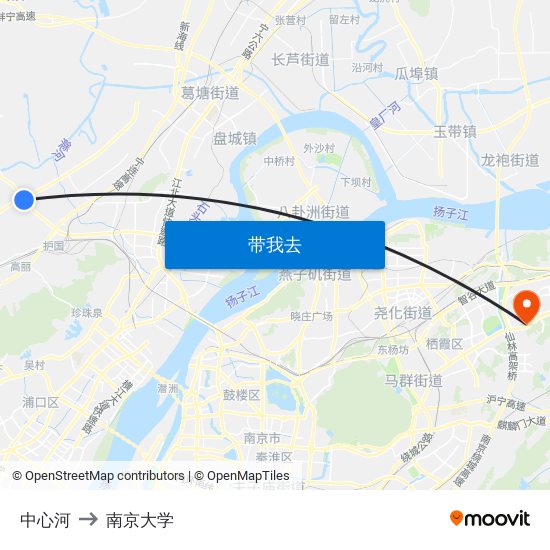 中心河 to 南京大学 map