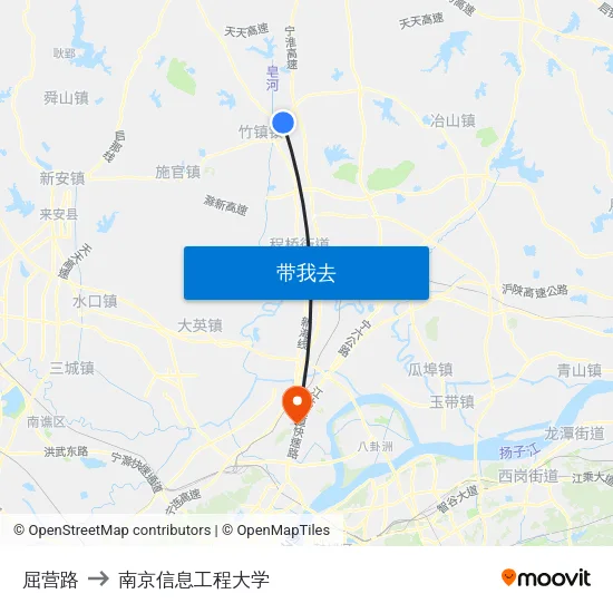 屈营路 to 南京信息工程大学 map