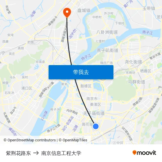紫荆花路东 to 南京信息工程大学 map
