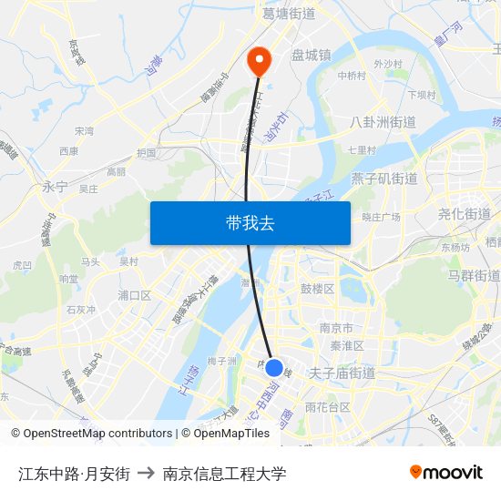 江东中路·月安街 to 南京信息工程大学 map