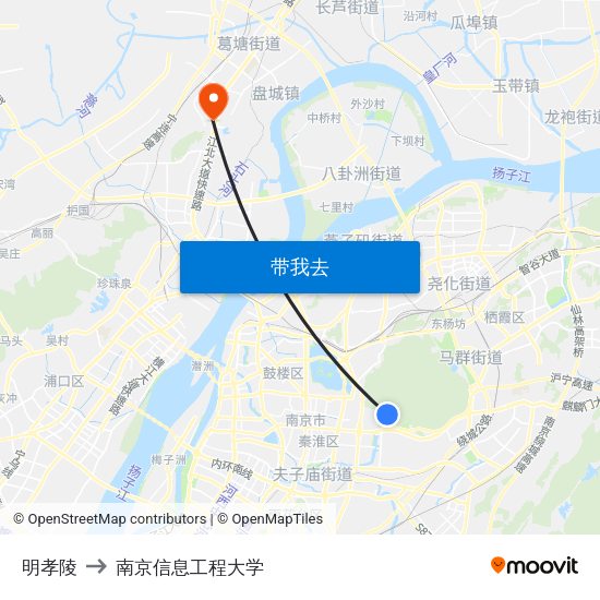 明孝陵 to 南京信息工程大学 map